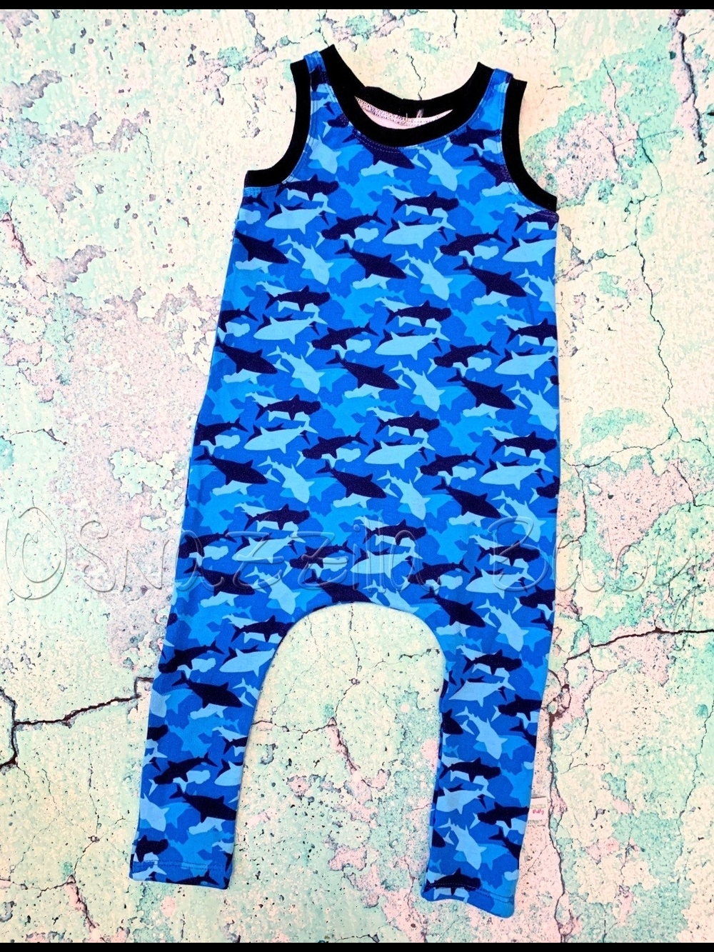 18-24m Blue Shark Camo Baby Romper - Sleeveless